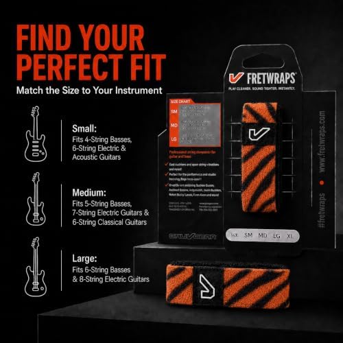 Gruv Gear Fret Wrap & Guitar Mute, Fretwrap for Acoustic, Electric & Bass | String Dampener Recording, Tapping & Practice Accessory (1 Pack, Medium Tiger, Fits 5 String Bass, 7 String Guitar)