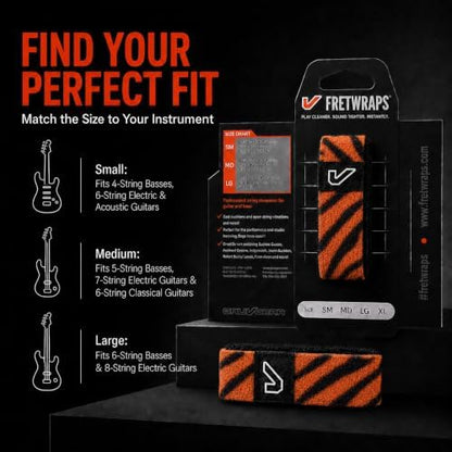 Gruv Gear Fret Wrap & Guitar Mute, Fretwrap for Acoustic, Electric & Bass | String Dampener Recording, Tapping & Practice Accessory (1 Pack, Medium Tiger, Fits 5 String Bass, 7 String Guitar)