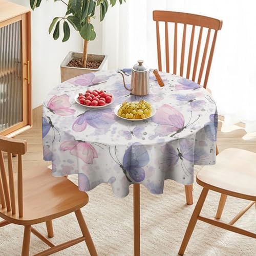 Purple Butterfly Tablecloth, Watercolor Pink Butterfly Abstract Cartoon Print Table Cloth for Farmhouse Kitchen Dinning Room Picnic Parties Home Decor, 50x50in