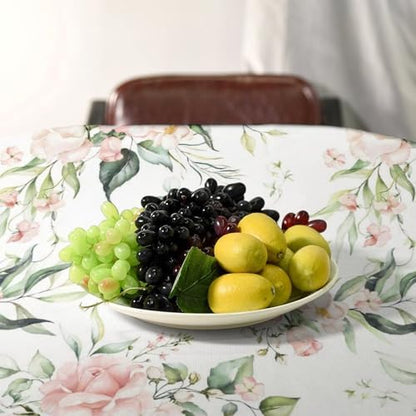 Pink Flowers Tablecloth, Watercolor Sage Green Eucalyptus Leaves Branches Floral Print Table Cloth for Picnic Party Dining Room Home Decor 55x75in