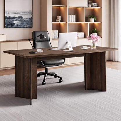 VEVOR 63 in Executive Desk, Large Modern Rectangle Office Table, Heavy Duty Wooden Executive Table with Cable Connection Hole, 250 LBS Load Capacity, Easy Assembly, for Work Study Writing, Walnut