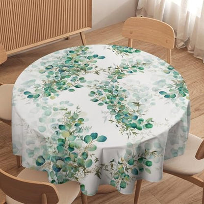 Spring Botanical Tablecloth, Watercolor Sage Green Eucalyptus Leaves Print Table Cloth Cover for Kitchen Dining Indoor Outdoor Decor, 70x70in