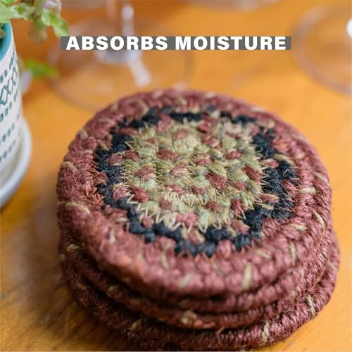 Homespice Highland Jute Braided Coasters for Cabin Decor, Round 4" Set of 6