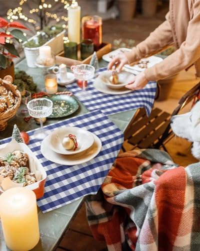 Rustic Navy Blue White Buffalo Check Plaid Pattern Placemats Set of 4, Farmhouse Heat Resistant Washable Table Place Mats Cotton Table Linens Party Holiday Decor for Kitchen Dining Outdoor Indoor