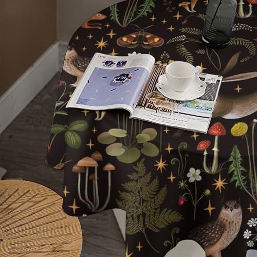 Rustic Forest Tablecloth, Fairy Tale Forest Woodland Wild Animals Moths Flowers Moon Star Table Cover for Home Kitchen Dining Table Party Camping Decor, 36x36in