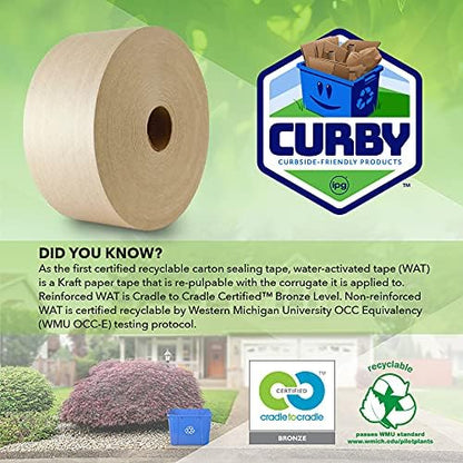 CURBY IPG Water Activated Tape, 2.83" x 100M Refill Single Roll (Pack of 4)
