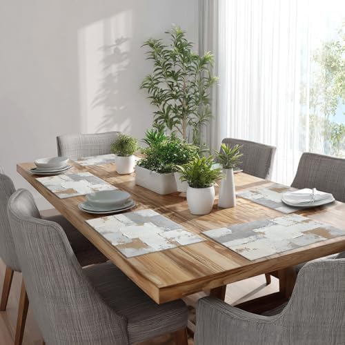 Batmerry Grey Abstract Art Linen Placemats Set of 8, Brown Painting Washable Table Mats for Kitchen Table Thickened Heat Insulation Dining Set Indoor Outdoor 12X18 in