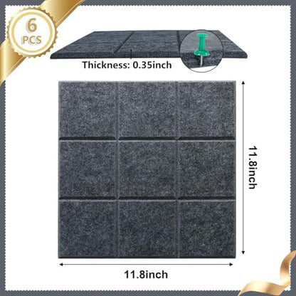 6 Packs Deep Grey Cork Board Felt Board Tiles, Bulletin Board 12"X12" with 30 Push Pins, Felt Board for Home Kitchen Office Decor, Self-Adhesive Corkboard Tiles for Walls School Message Display Board