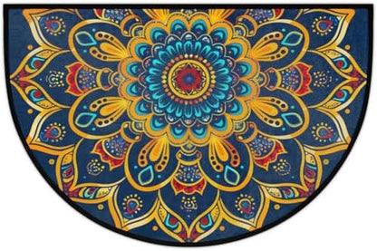Pardick Boho Mandala Flower Half Round Door Mat, Non-Slip Welcome Indoor Entrance Way Rug Semi Circle Front Doormats Washable Bathroom Kitchen Floor Mat, Outdoor Rugs for Garage, Patio, Hearth Rug