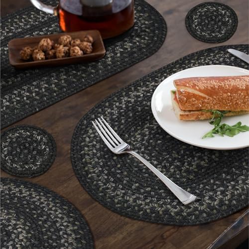 Homespice Jet Black Braided Table Runner for Primitive Decor, Rect 11x36