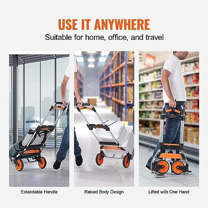 VEVOR Folding Hand Truck and Dolly, 309 Lbs Capacity, Aluminum Foldable Cart, Heavy-Duty Luggage Trolley Cart with Telescoping Handle and PP+TPR Wheels for Home, Office, Shopping, Travel
