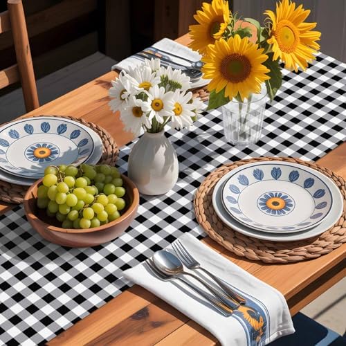Farm Animals Chicken Table Runner Dresser Scarf 13 x 120 Inch Black White Buffalo Plaid Linen Table Runners Non-Slip Heat Resistant Kitchen Dining Table Decor for Home Holidays Indoor Outdoor