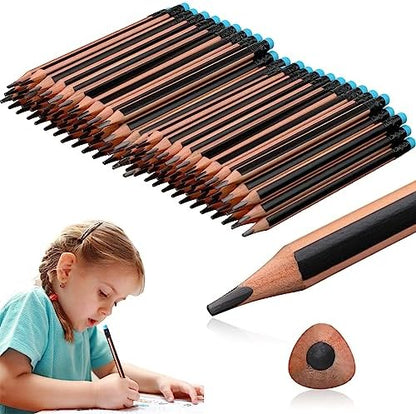 Seajan 96 Pcs 2b Jumbo Pencils, Big, Fat, Thick, Triangular Grip 7 Inch Large Pencils Refill with Eraser for Beginners Office Christmas Gifts(Black)