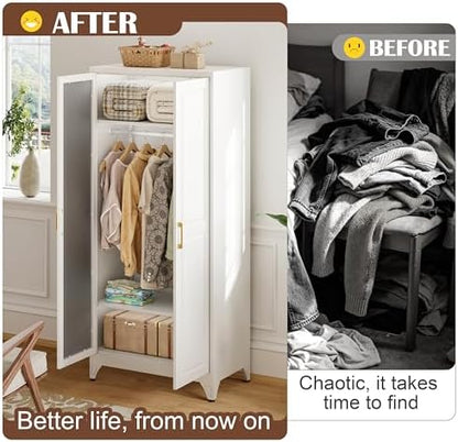 SteeLoong 71”Armoire Wardrobe Close,White Wardrobe Cabinet with Mirror Door