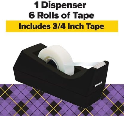 Scotch Gift Wrap Tape with Scotch Desktop Dispenser, 6 Rolls of 3/4" x 1000" Each Plus 1 Desktop Tape Dispenser