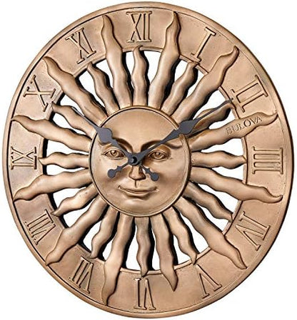 Bulova Sunrise Wall Clock C4860 | 14.3" 3D Sunburst Resin Design with Roman Numerals | Silent Quartz Movement | Battery Operated | Indoor/Outdoor Décor