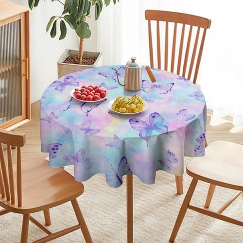 Dreamy Butterfly Tablecloth, Colorful Butterflies Watercolor Blue Purple Print Table Cover for Outdoor Party Picnic Kitchen Dinning Table Decor, 70x70in