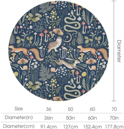 Fairy Forest Tablecloth, Retro Dark Blue Woodland Wildlife Owl Squirrel Print Rustic Flowers Mushrooms Table Cloth for Outdoor Picnic Home Dining Kitchen Table Decor, 60x60in