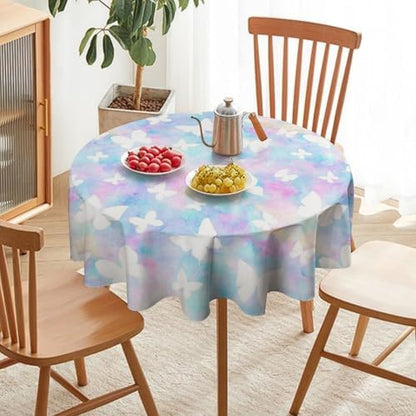 Rainbow Butterfly Tablecloth, Colorful Pink Blue White Butterflies Cartoon Print Table Cover for Farmhouse Kitchen Dining Room Table Decor, 70x70in