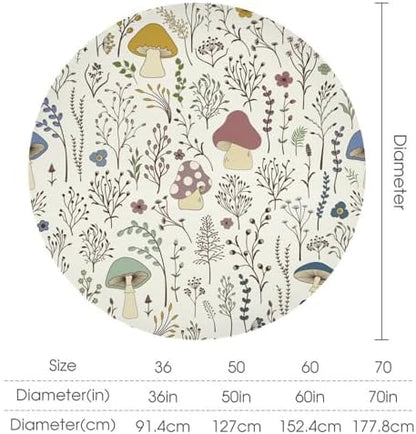 Mushroom Tablecloth, Boho Floral Rustic Wildflower Herbs Plants Colorful Botanical Green Leaves Print Table Cloth for Kitchen Dining Picnic Party Restaurant Decoration, 36x36in