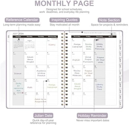 Planner 2026-2027, Weekly and Monthly Academic Planner, July 2026 - June 2027, Hardcover Calendar Agenda Book for School Year Planning, School Supplies for Teacher and Student, A5(6.3'' x 8.5'')