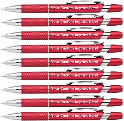 ExpressDesigns™ Personalized Ballpoint Pens Click action Custom Black writing ink - The Sleeker - Full color Printed Name Pens with Your Logo/Text/Message Personalization - 12 Qty (Red)