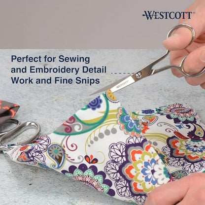 Westcott 5in Forged Fabric and Paper Scissors, Precision Scissors for Embroidery Detail, Sewing, Quilting, Tailoring, Arts and Crafts