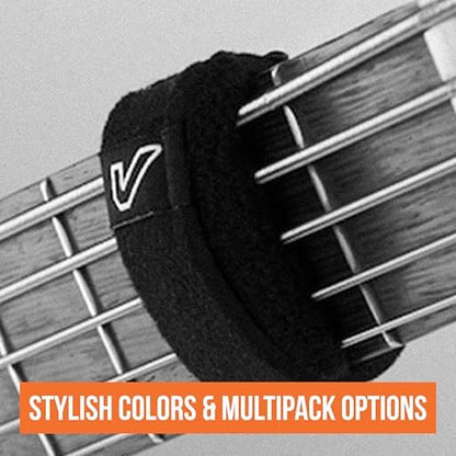 Gruv Gear Fret Wrap & Guitar Mute, Fretwrap for Acoustic, Electric & Bass | String Dampener Recording, Tapping & Practice Accessory (3 Pack, Medium Black, Fits 5 String Bass, 7 String Guitar)