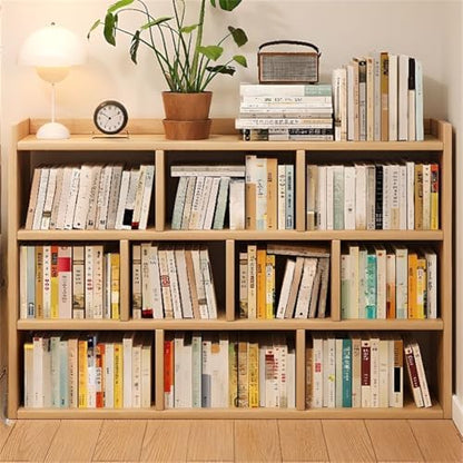 Lumber Organizer Shelf 3/4 Shelves, Lateral Filing or Vertical, Closed Back Floor-Standing Bookshelf Rack Bookcase Cabinet Tiered Shelf Grid Storage Unit Natural 47" L x 8" W x 35" H