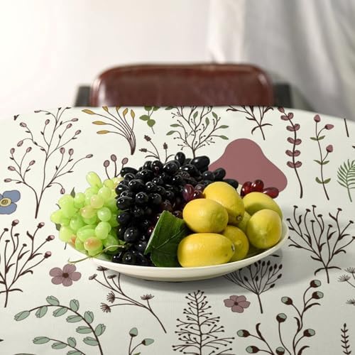 Mushroom Tablecloth, Boho Floral Rustic Wildflower Herbs Plants Colorful Botanical Green Leaves Print Table Cloth for Kitchen Dining Picnic Party Restaurant Decoration 60x90in