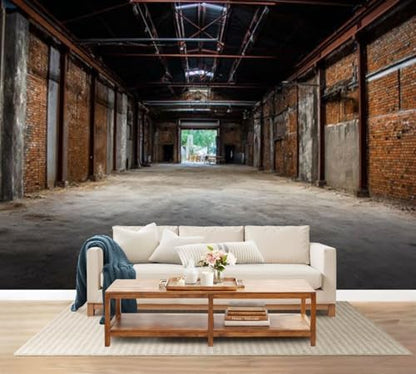 Wall Mural Peel and Stick Unmanned Industrial Style Old Warehouse Building Space Large Wallpaper Self Adhesive Contact Paper Removable 3D Wall Sticker for Living Room Bedroom 69"x96"