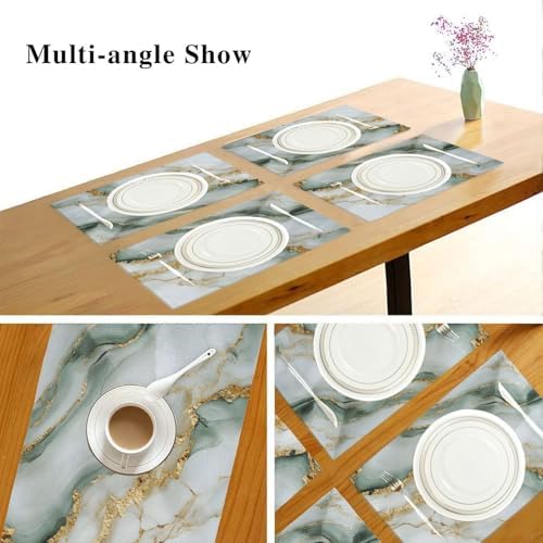 ALAZA White Marble Set of 6 Placemats Rectangle Table Mat for Dining Table Restaurant Kitchen Home Decor, 12" x 18"