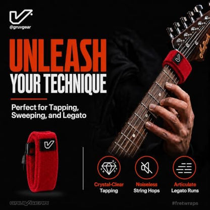 Gruv Gear Fret Wrap & Guitar Mute, Fretwrap for Acoustic, Electric & Bass | String Dampener Recording, Tapping & Practice Accessory (1 Pack, Extra Large Red, Fits 7-12 String Bass, Extended Guitar