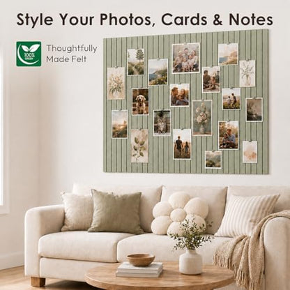 SIOLOC Ribbed Felt Bulletin Board Tiles, 12 Pack Sage Green Cork Board Alternative for Walls, Large Grooved Felt Wall Tiles, 47.2 x 35.4 in Large Pin Board for Office Classroom Dorm