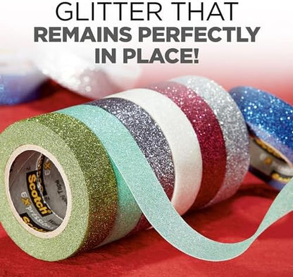 Scotch Expressions Glitter Washi Tape, Arts and Crafts Tape, .59 in x 196 in, Hot Pink Glitter, 6 Rolls (Pack of 6)