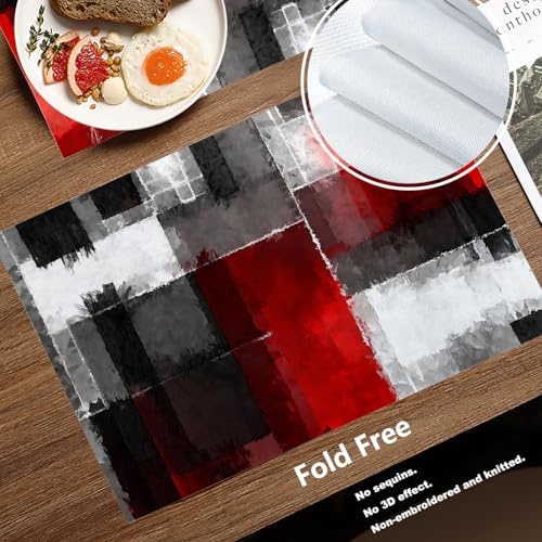 Batmerry Abstract Art Colorful Painting Linen Placemats Set of 4, Modern Art Black and Red Washable Table Mats for Kitchen Table Thickened Heat Insulation Dining Set Indoor Outdoor 12X18 in