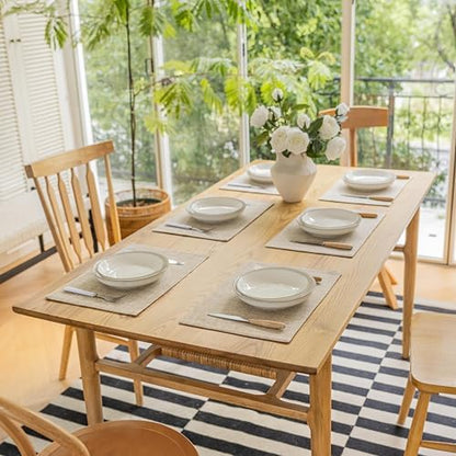 Demetex Linen Textured Placemats Set of 8 Farmhouse Table Place Mats Wipeable Heat Resistant Placemat for Dining Room Kitchen Restaurant, 13x19 inch, Burlap