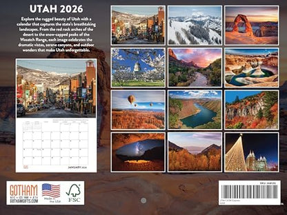 Utah Calendar 2026 Wall 12 Month Monthly UT Scenic Souvenirs Themed Gifts | American Made In The USA