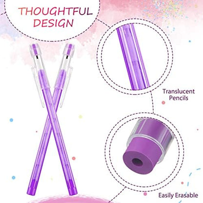 Crtiin 100 Pack HB Colorful Stackable Pencils, Translucent Multipoint Non-sharpening Stackable Pencil with Matching Eraser for Girls Students Teachers Office Supplies Rewards, 7 Colors