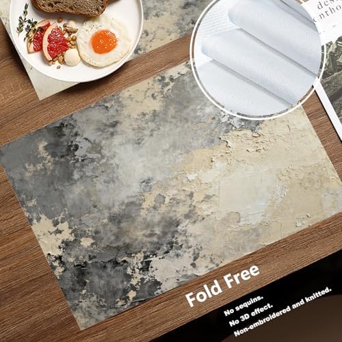 Batmerry Taupe Squares Texture Linen Placemats Set of 8, Grey and Beige Art Painting Washable Table Mats for Kitchen Table Thickened Heat Insulation Dining Set Indoor Outdoor 12X18 in