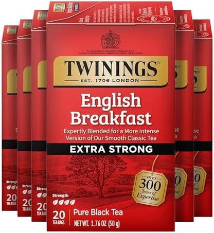 Twinings Extra Strong English Breakfast Black Tea Bags, 20 CT Box (6 Pack)