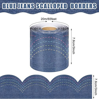 Zonon 65.6 Feet Blue Jeans Bulletin Board Border Farmhouse Classroom Decor