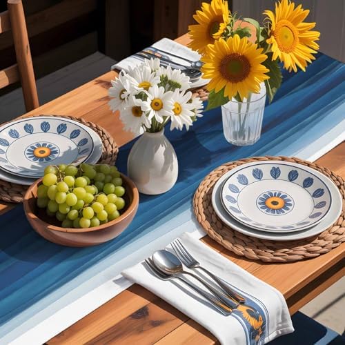 Blue White Ombre Table Runner Dresser Scarf 13 x 72 Inch Abstract Gradient Ocean Waves Modern Stripe Table Runners Non-Slip Heat Resistant Kitchen Dining Table Decor for Home Holidays Indoor Outdoor