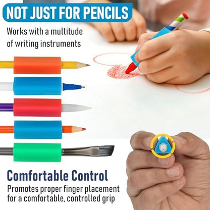 The Pencil Grip- Classic Triangle Grip, Pencil Holder, Ergonomic Writing Aid, Pencil Grips for Kids Handwriting, Perfect for Right or Left Handed Users, Assorted Colors, Pack of 100