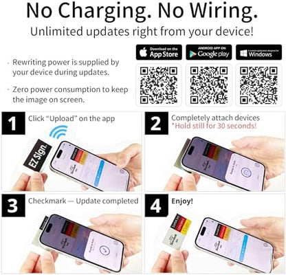 [Santek] EZ Sign NFC E-Paper Display – No Battery, Ultra-Thin 0.13”, Rewritable 4-Color Digital Display, App-Controlled (iOS/Android/PC), IP65 (Silver, 2.9" 6pcs, No Stand and Clip Included)