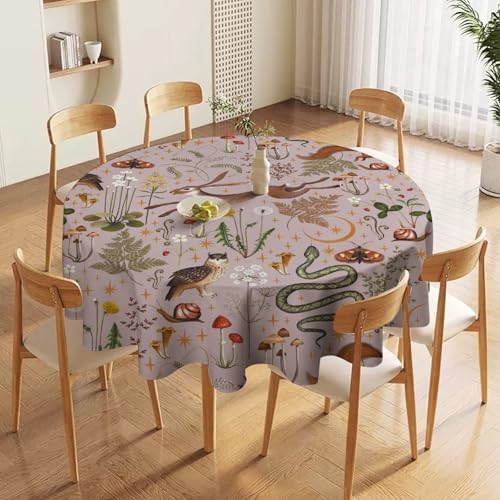 Rustic Forest Tablecloth, Pink Woodland Wild Animal Hare Squirrel Owl Snail Flowers Mushroom Table Cloth for Home Kitchen Dining Outdoor Patio Wedding Decor, 36x36in