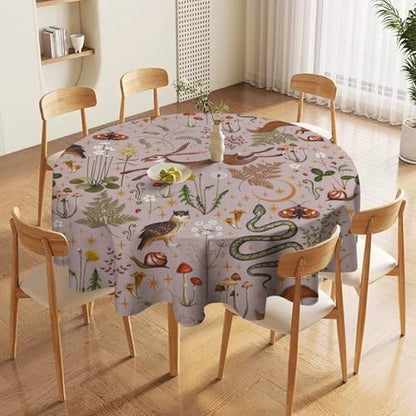 Rustic Forest Tablecloth, Pink Woodland Wild Animal Hare Squirrel Owl Snail Flowers Mushroom Table Cloth for Home Kitchen Dining Outdoor Patio Wedding Decor, 36x36in