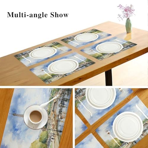 ALAZA Paris Eiffel Tower Tower Watercolor Set of 4 Placemats Rectangle Table Mat for Dining Table Restaurant Kitchen Home Decor, 12" x 18"