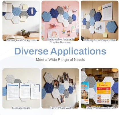 Hexagon Cork Board Tiles 10-Pack - Blue, with Adhesive & Push Pins