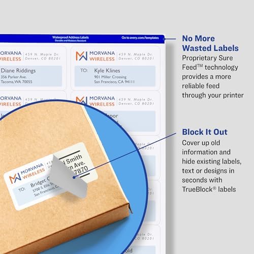 Avery Printable Shipping Labels, Sure Feed Technology, 2" x 4", White, 500 Blank Mailing Labels (8363)